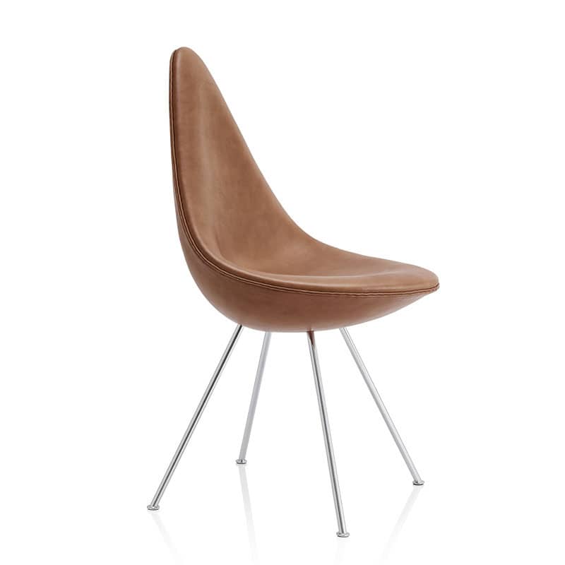 Fritz Hansen 3110 Drop Chair Fuldpolstret Læder i brunt